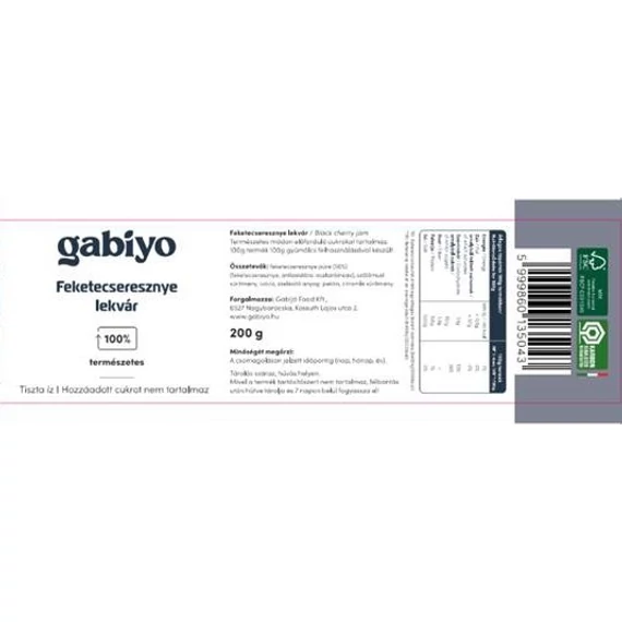 Gabiyo Feketecseresznye lekvár 200g szőlőmusttal
